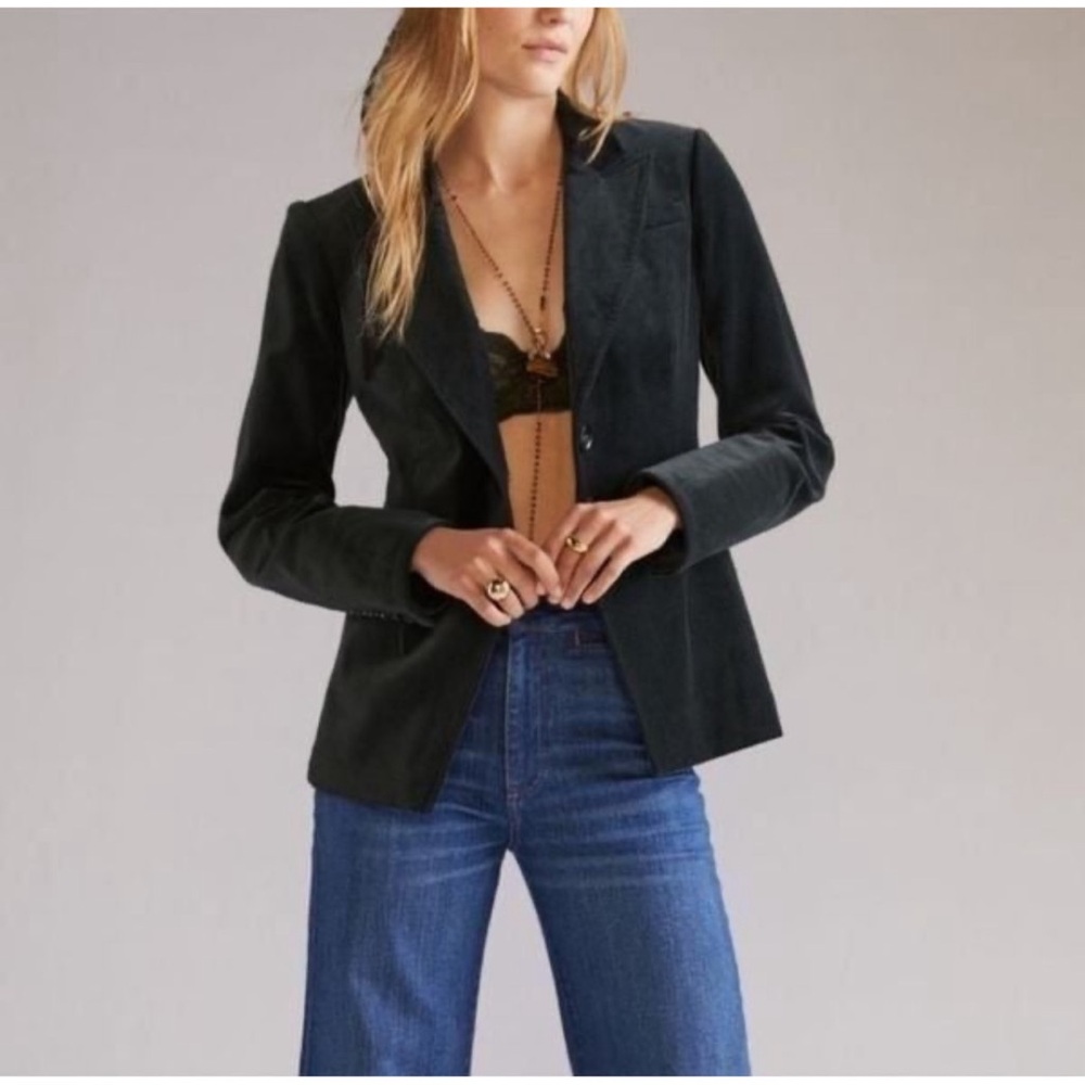 Anthropologie Paige Chelsea Velvet Blazer Sz L Dark Spruce Green NWT - Picture 2 of 16